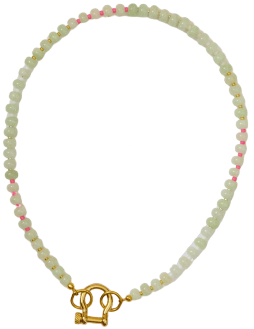 spicy dan necklace flat lay -matcha