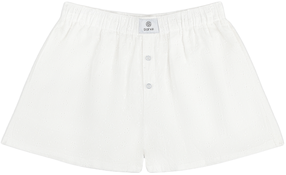 white eyelet boxer short flat lay -white eyelet