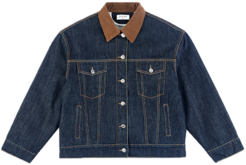 sherpa lined denim jacket flat lay - dark wash