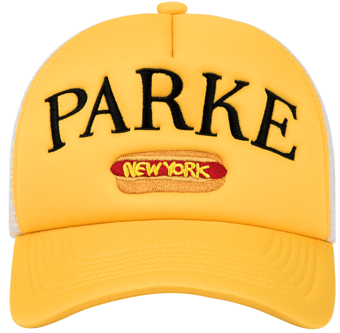 Hot Dog Trucker flat lay -yellow