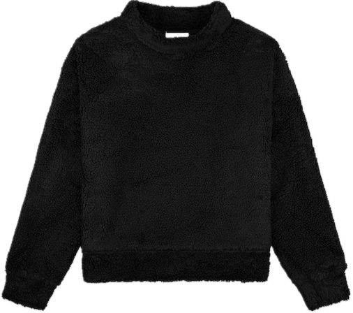 black fleece teddy mockneck flat lay -black