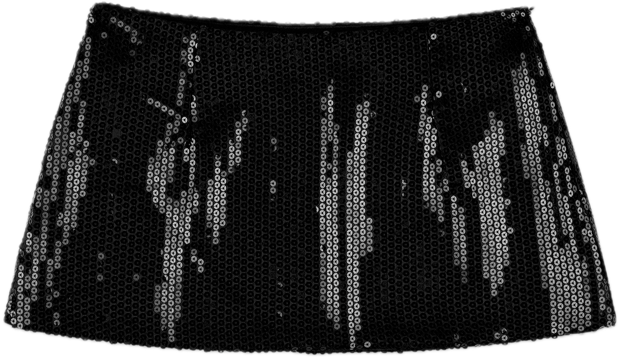 black sequin mini skirt flat lay - black