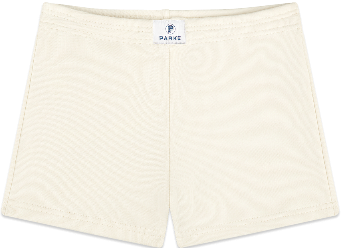 mini sweatshorts flat lay -cream