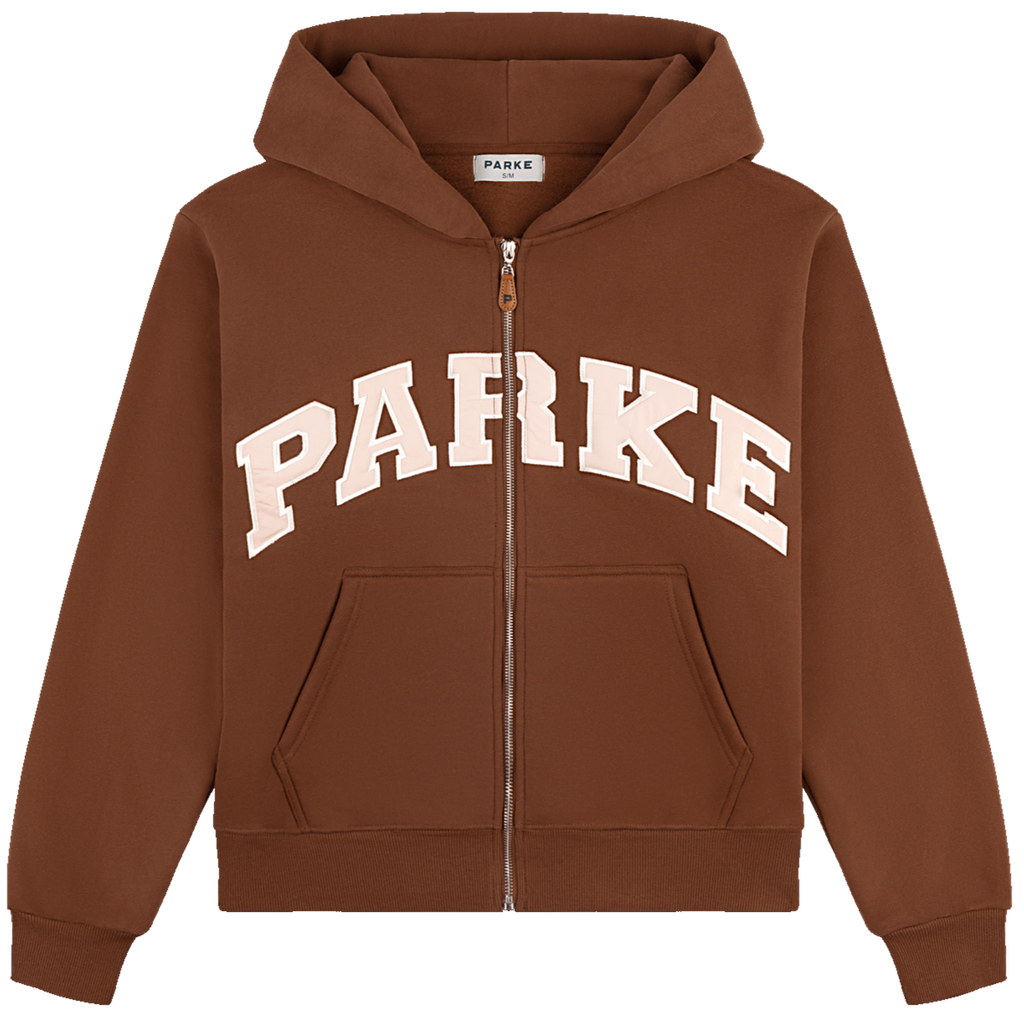 varsity zip up hoodie flat -mocha + rose