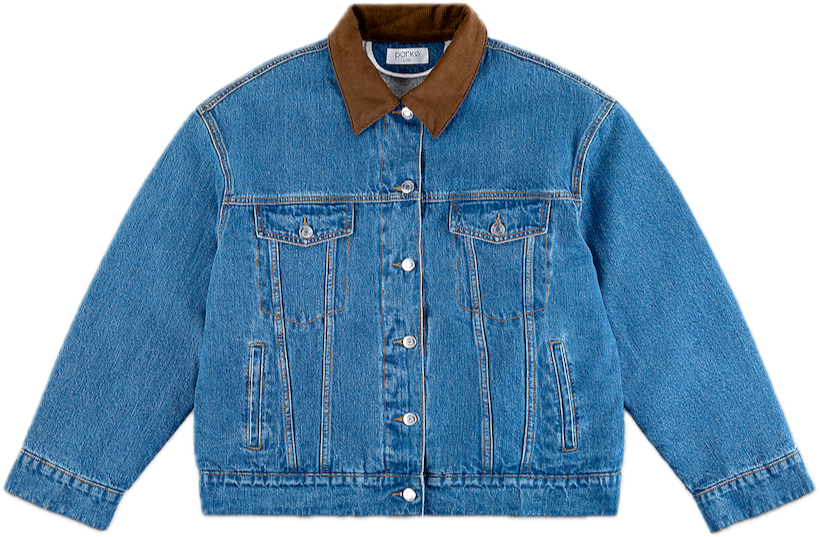 sherpa lined denim jacket flat lay - med wash