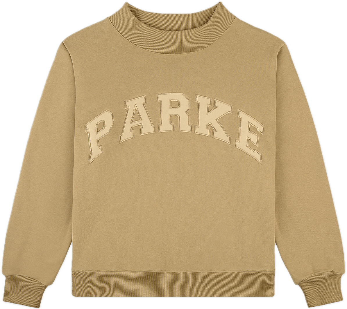 latte monochrome varsity mockneck flat lay -latte