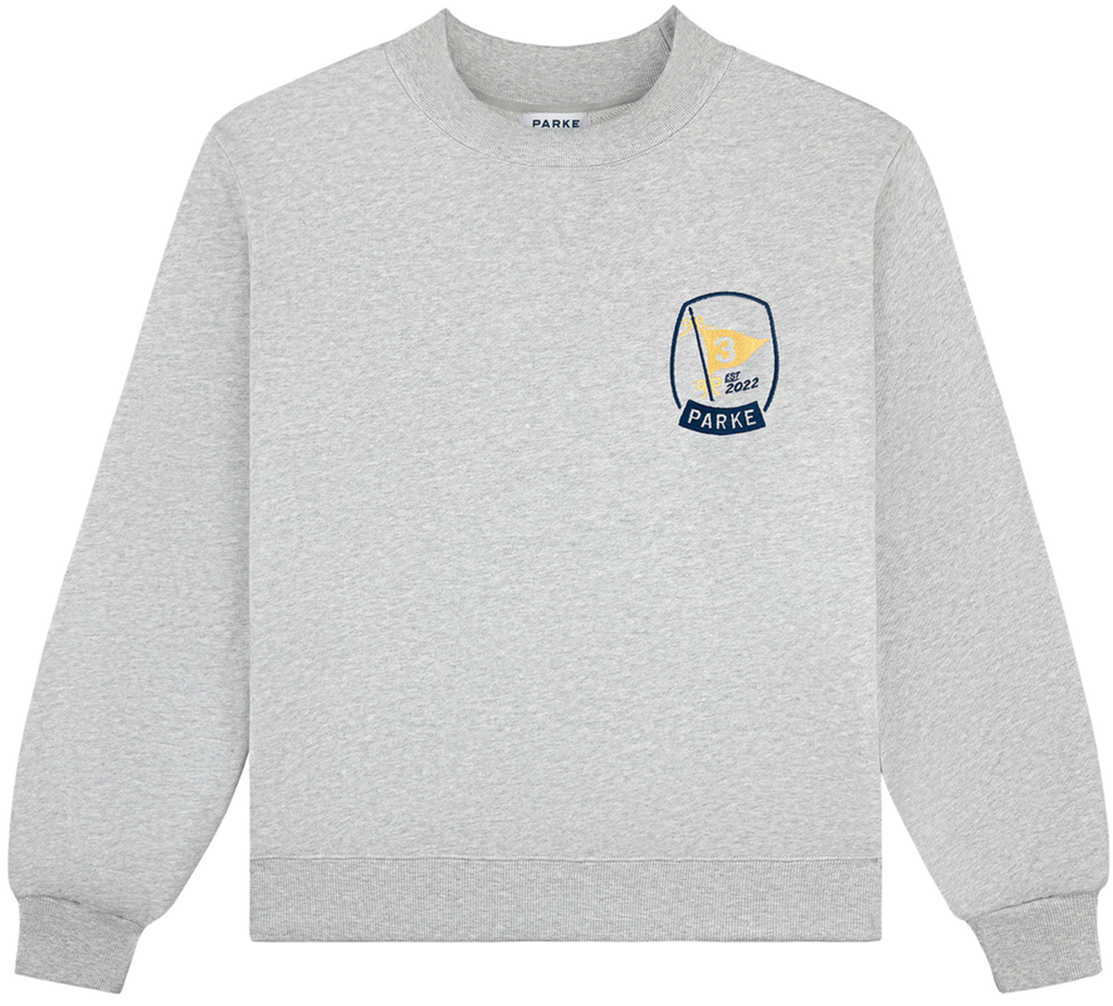 embroidered birthday mockneck -classic grey