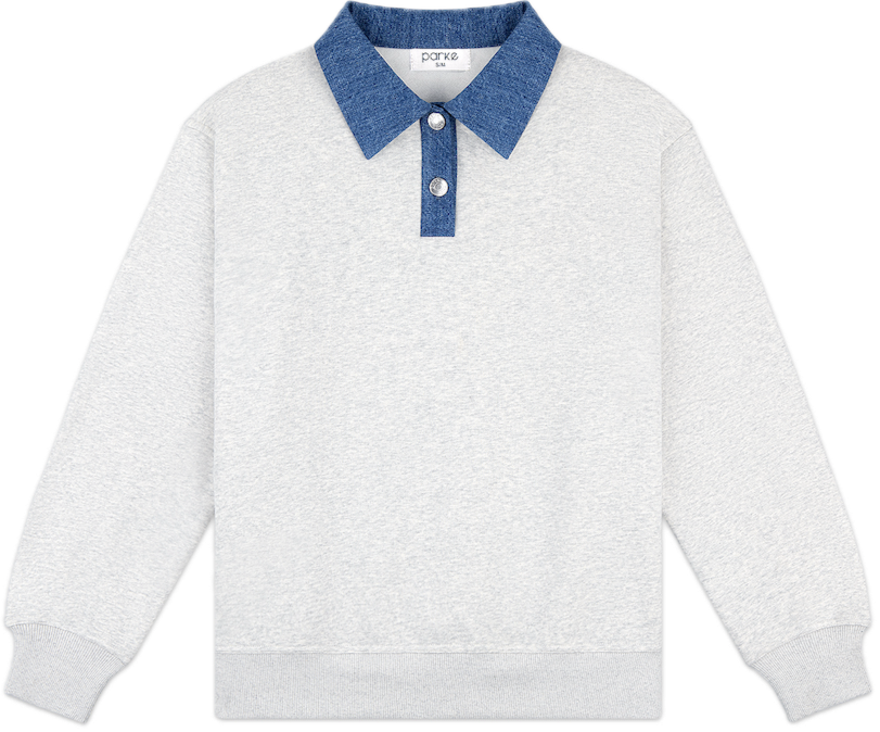 denim collar sweat rugby flat lay -classic grey