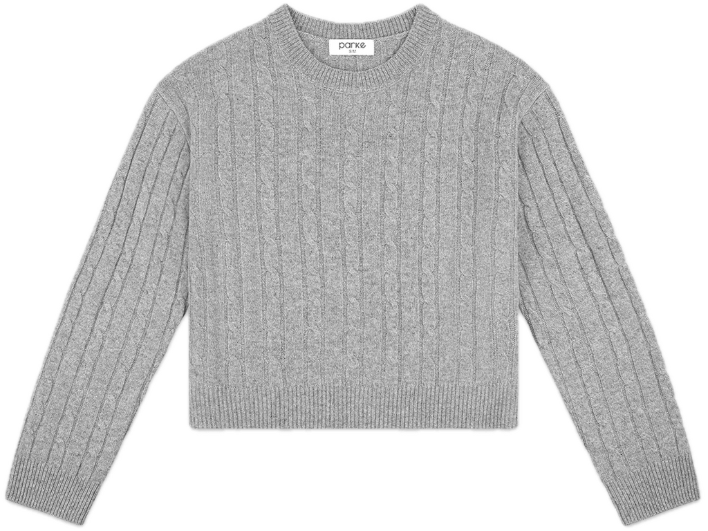 heather grey cable knit flat lay -  heather grey