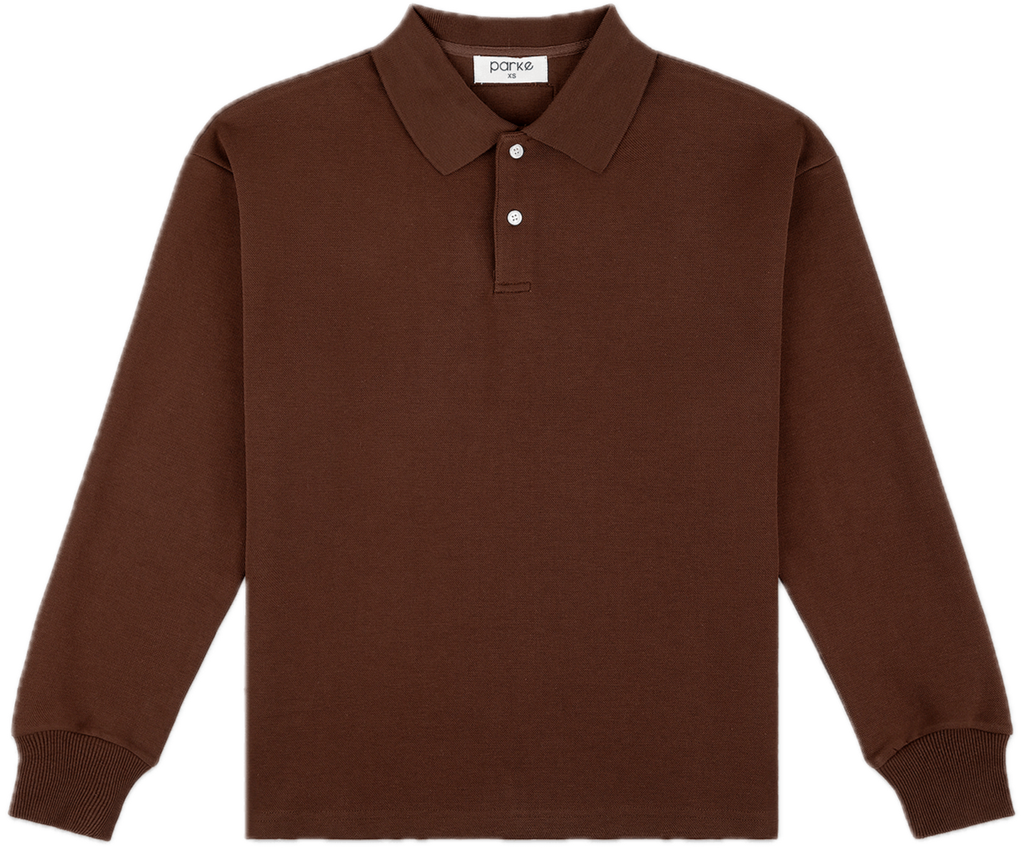 flat lay long sleeve polo - chocolate