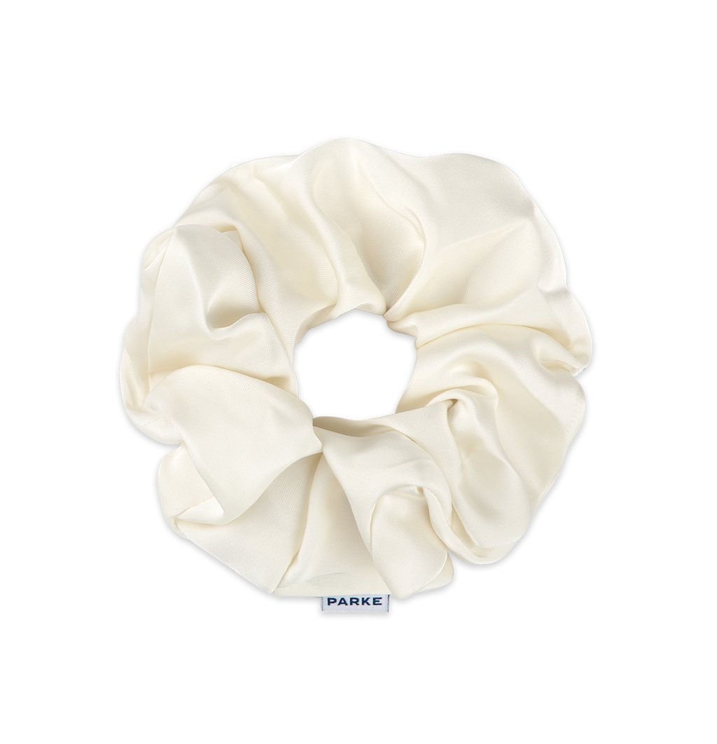 satin scrunchie flat lay -cream