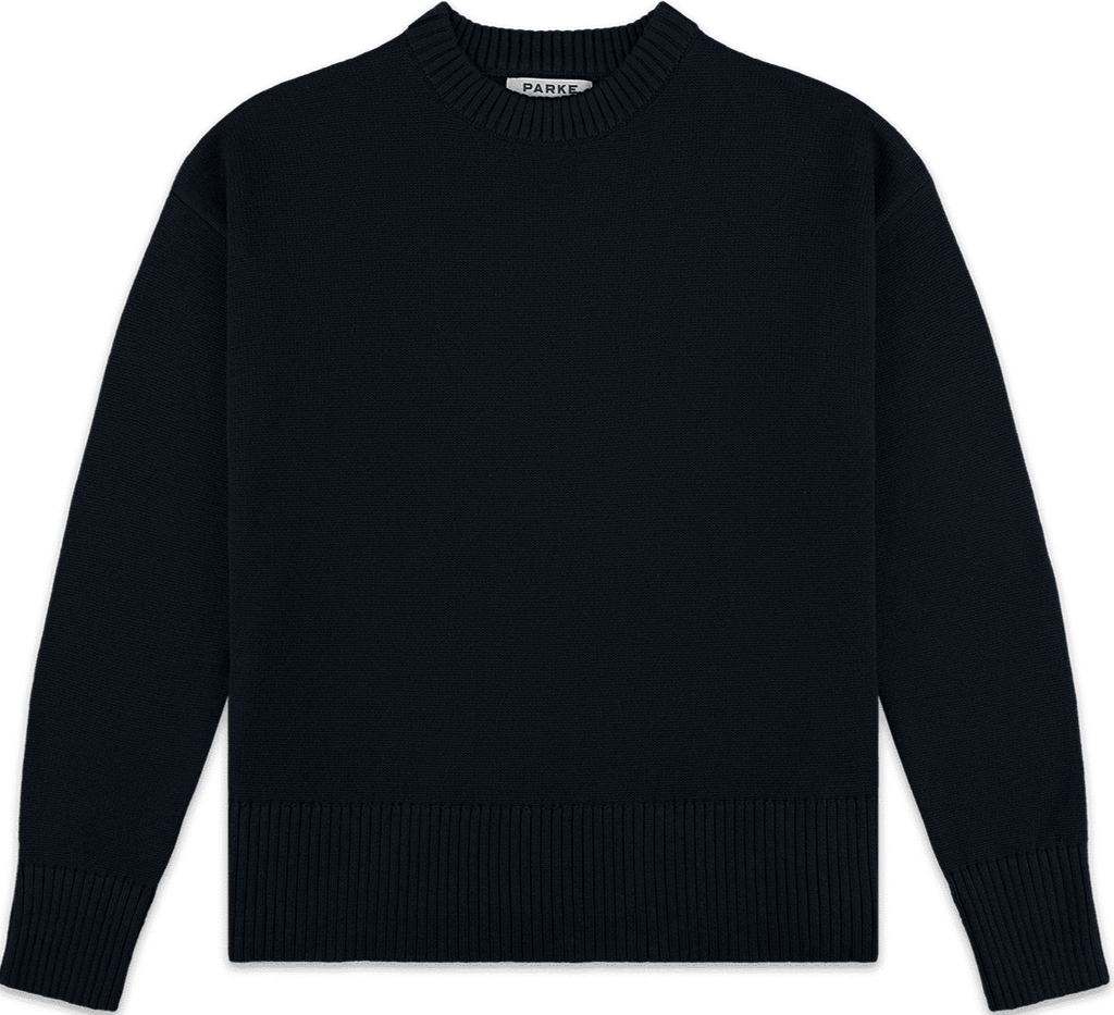 cotton crew sweater -navy