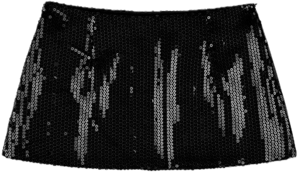 black sequin mini skirt flat lay - black