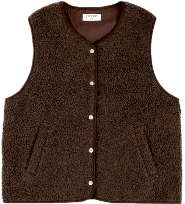 sherpa vest flat lay - chocolate brown