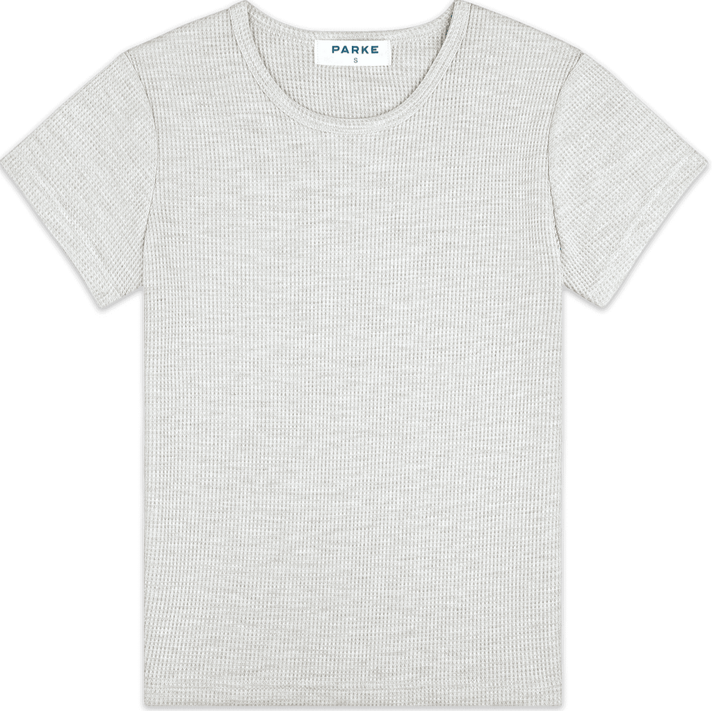 Waffle Tee flat lay -heather grey