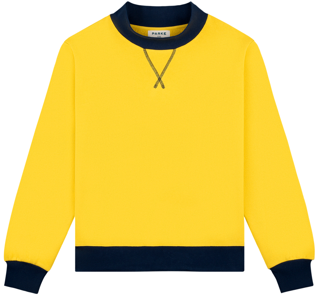 two tone classic mockneck -maize + denim