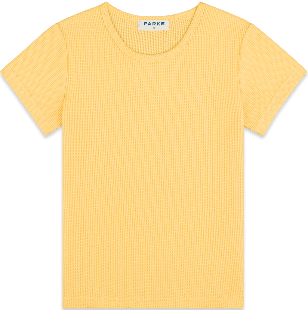Waffle Tee flat lay -lemon