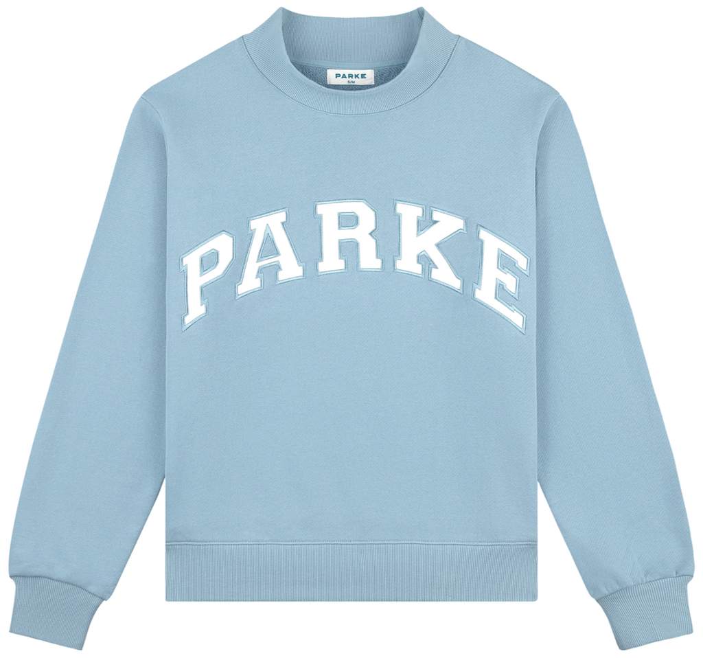 back to school varsity mockneck -sky + white