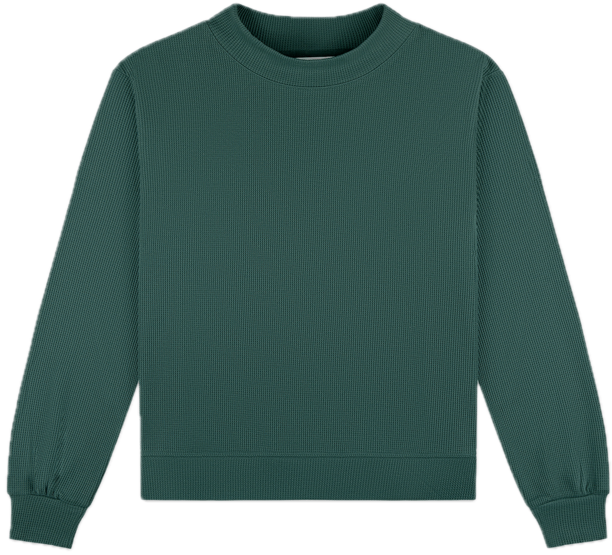 evergreen waffle mockneck flat lay -evergreen
