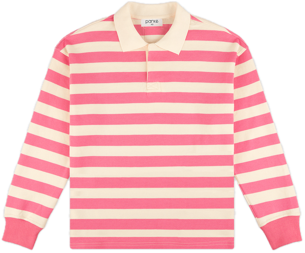 Striped rugby flat lay -  flamingo + white stripe