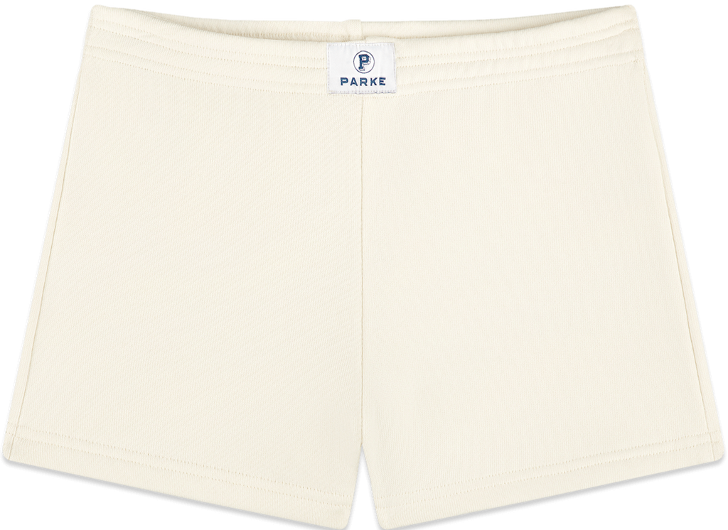 mini sweatshorts flat lay -cream