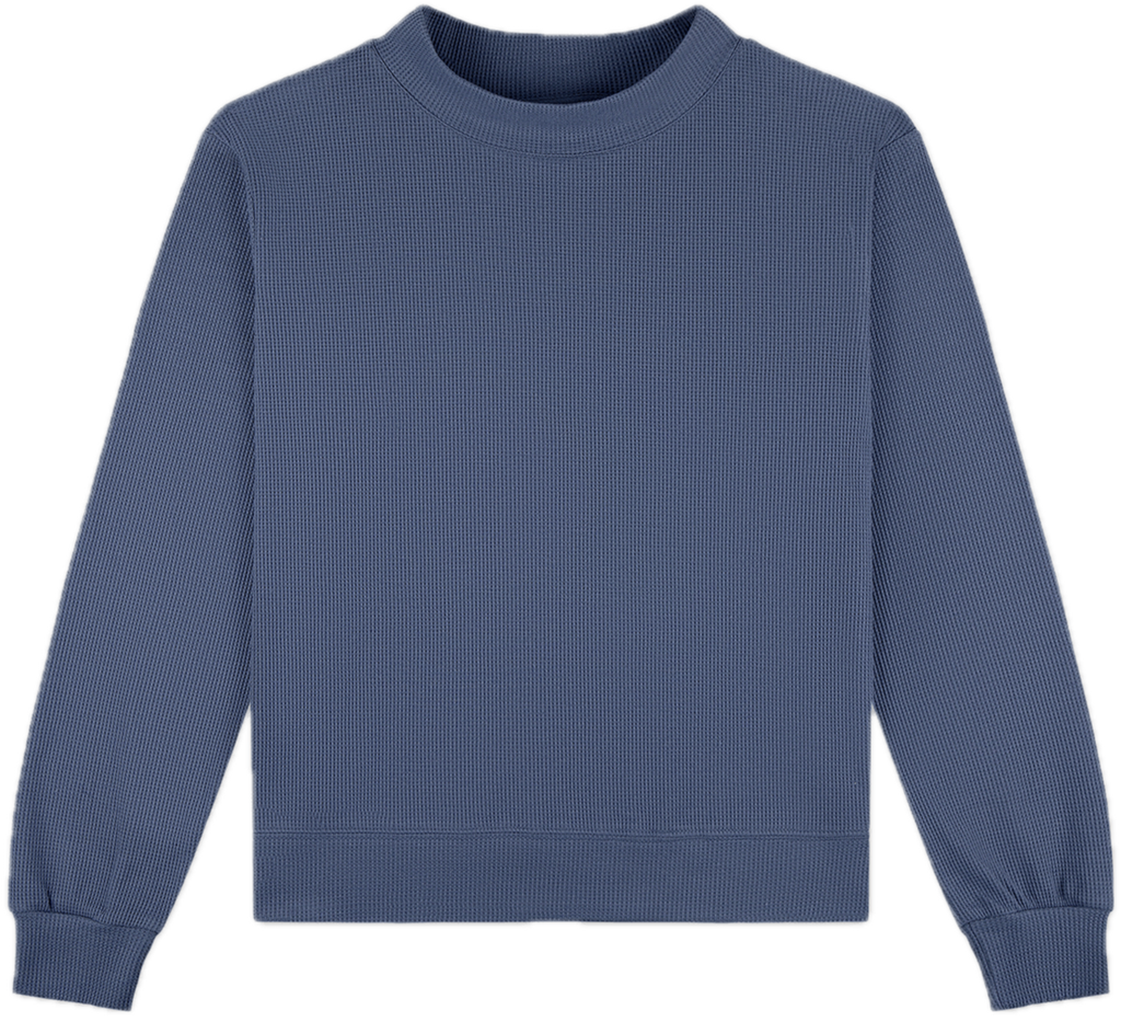 sapphire waffle mockneck flat lay -sapphire