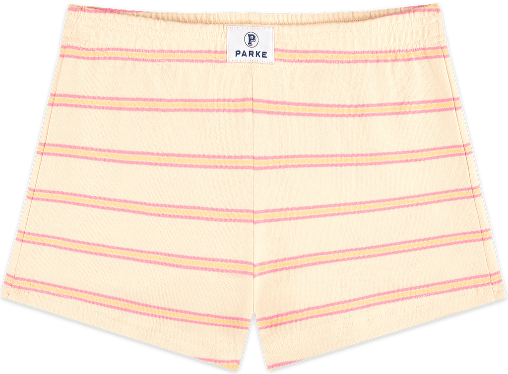cotton mini short flat lay -cream stripe